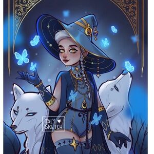 Mystical Blue and Gold Illustration by